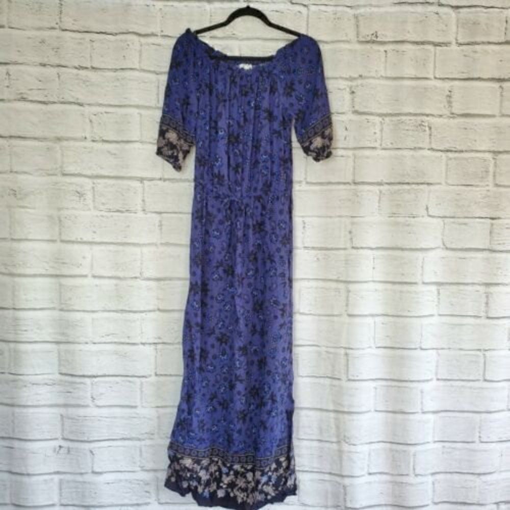Beachlunchlounge Women's S Sleeveless Summer Long Maxi Dress Blue Floral